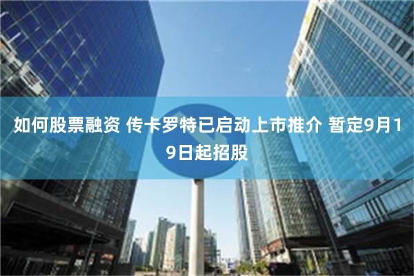 如何股票融资 传卡罗特已启动上市推介 暂定9月19日起招股